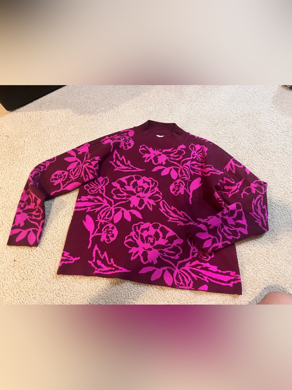 Cyrus Ribbed Knit Sweater in Deep Magenta and Bright Fuchsia small